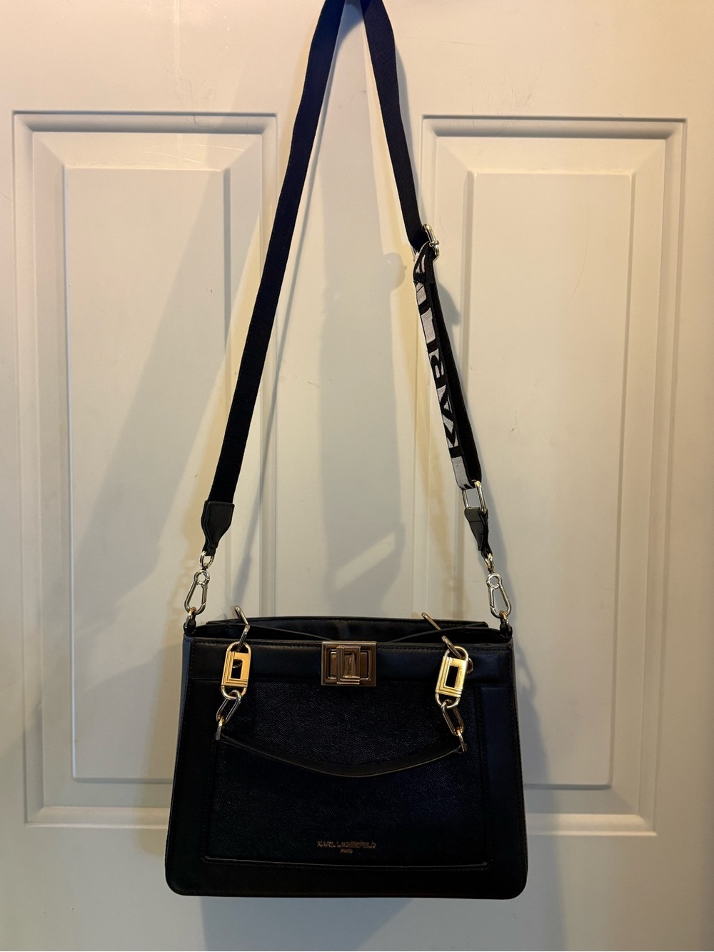 Karl Lagerfeld Black Shoulder Bag with Gold Hardware